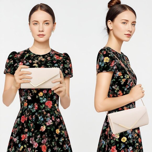 Women Nude Trendy Clutch Purses Evening Fashion Envelope Cross-Body Handbags - Picture 3 of 7